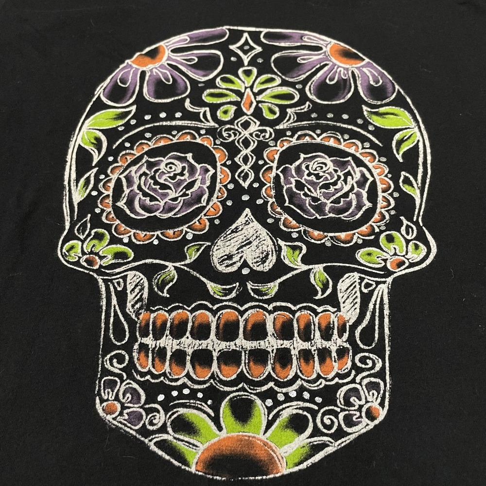 Way To Celebrate! Halloween Sugar Skull Black Graphic T-Shirt 2X